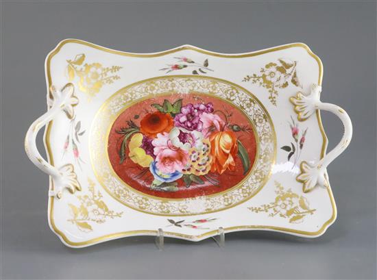 An early 19th century English porcelain two handled dish, 10.75in.